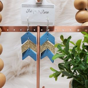 Blue and gold arrow earrings